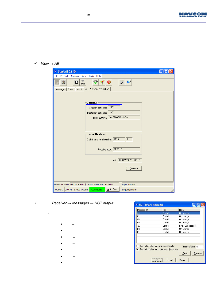 V1.5.71 or 2.2.8 | NavCom StarFire Satellite Change Rev.I User Manual | Page 14 / 23