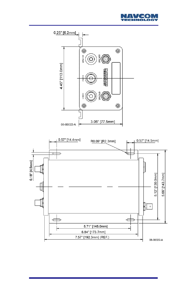 Figure 10: rt-3020 base plate dimensions | NavCom RT-3020 Rev.F User Manual | Page 46 / 93