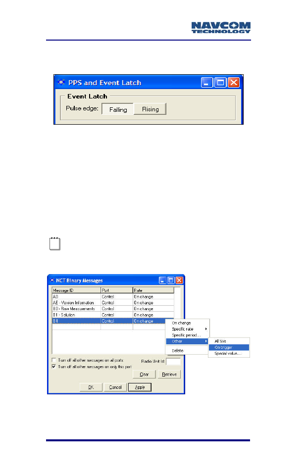 Figure 22: pps & event latch configuration, Figure 23: event latch output rate | NavCom RT-3020 Rev.F User Manual | Page 78 / 93