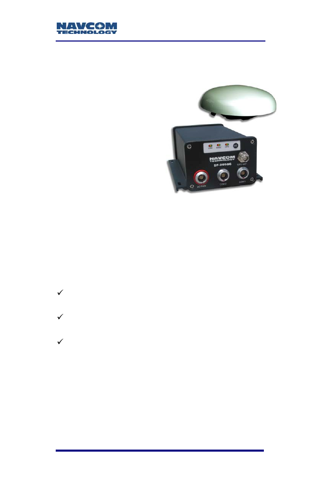 Chapter 1 introduction, System overview, Gps sensor system | Chapter 1, Introduction | NavCom SF-2050 Rev.G User Manual | Page 19 / 99