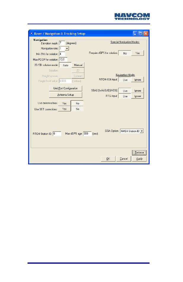 3rd party controller configuration settings, Figure 19: starutil-2110 rover navigation setup | NavCom SF-2110 Rev.C User Manual | Page 58 / 99
