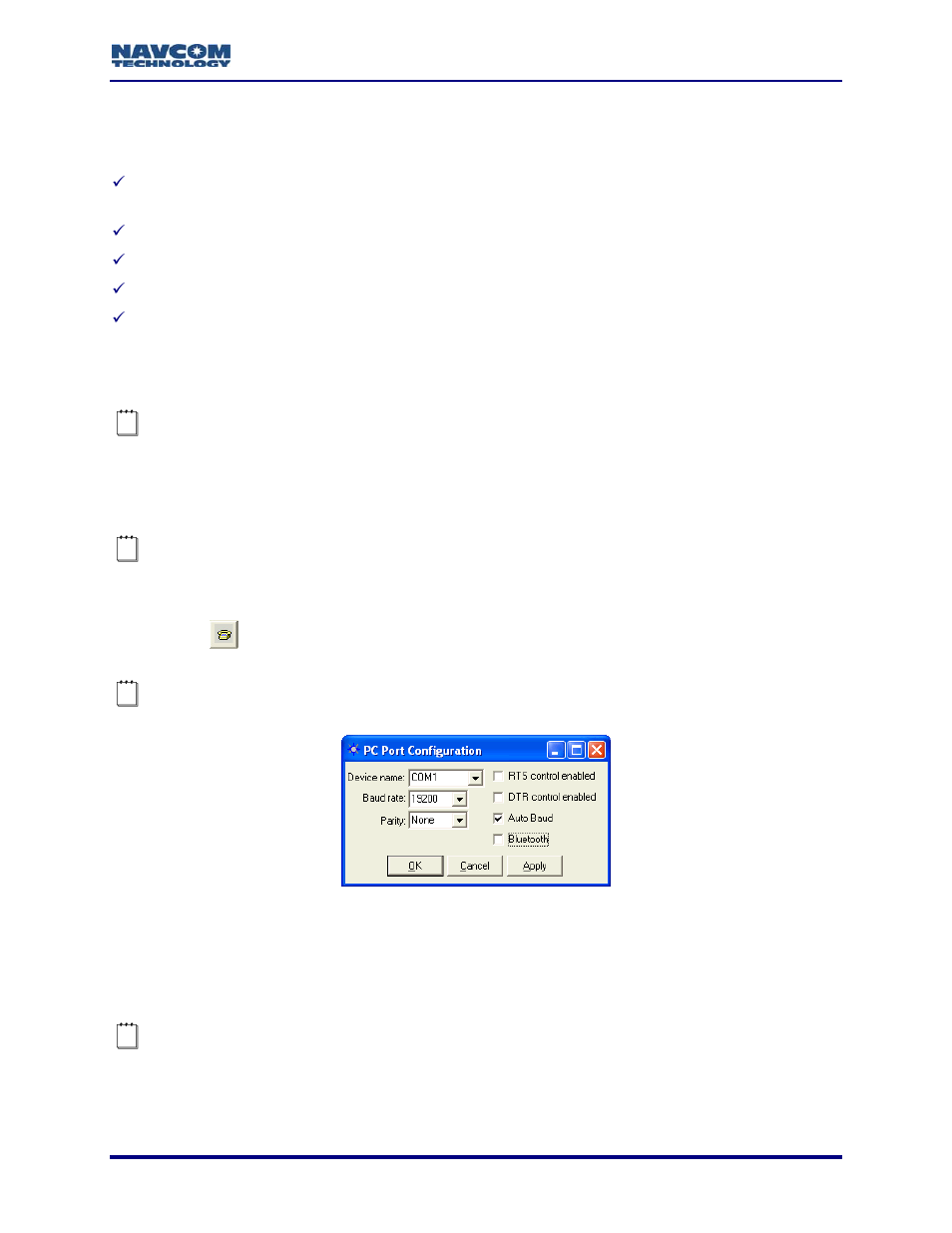 Chapter 2 establish communications, Establish communications, Chapter 2 | Figure 2: pc port configuration window, Com port (see figure 2 | NavCom StarUtil-2110 Rev.B User Manual | Page 15 / 85
