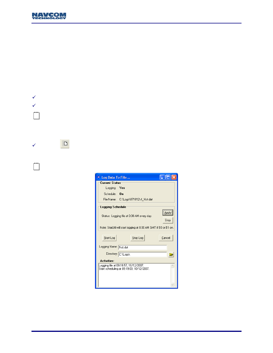Chapter 5 log output data, Log data – nct binary messages, Chapter 5 | Log output data, Figure 38: nct binary messages data logging window, Figure 38), Figure 38, Refer to, For instruct | NavCom StarUtil-2110 Rev.B User Manual | Page 45 / 85
