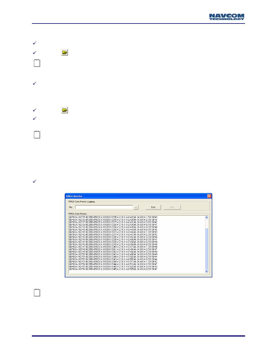 Log data in single file, Log data in 24-hour file splits, View and log data – nmea messages | View data, Figure 39: nmea viewer, Messages (see figure 39) | NavCom StarUtil-2110 Rev.B User Manual | Page 46 / 85