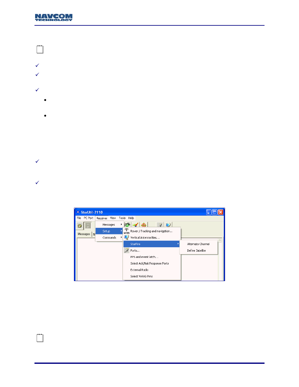 Cancel starfire license, Starfire menu options, Alternate channel | Figure 43: starfire menu, Figure 43 | NavCom StarUtil-2110 Rev.B User Manual | Page 51 / 85