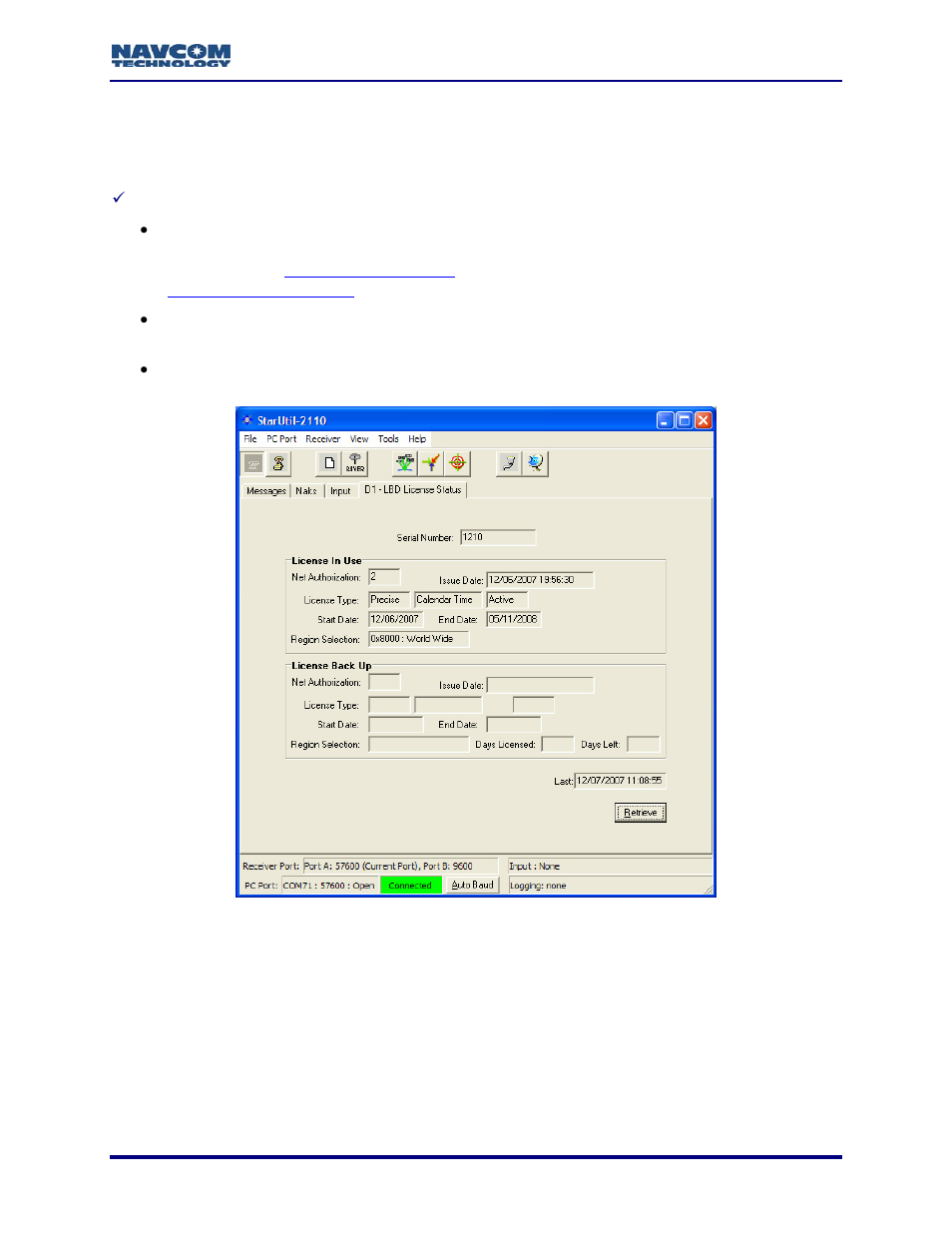 D1 – lbd license status, Figure 49: d1 – lbd license status, Figure 49 | NavCom StarUtil-2110 Rev.B User Manual | Page 57 / 85