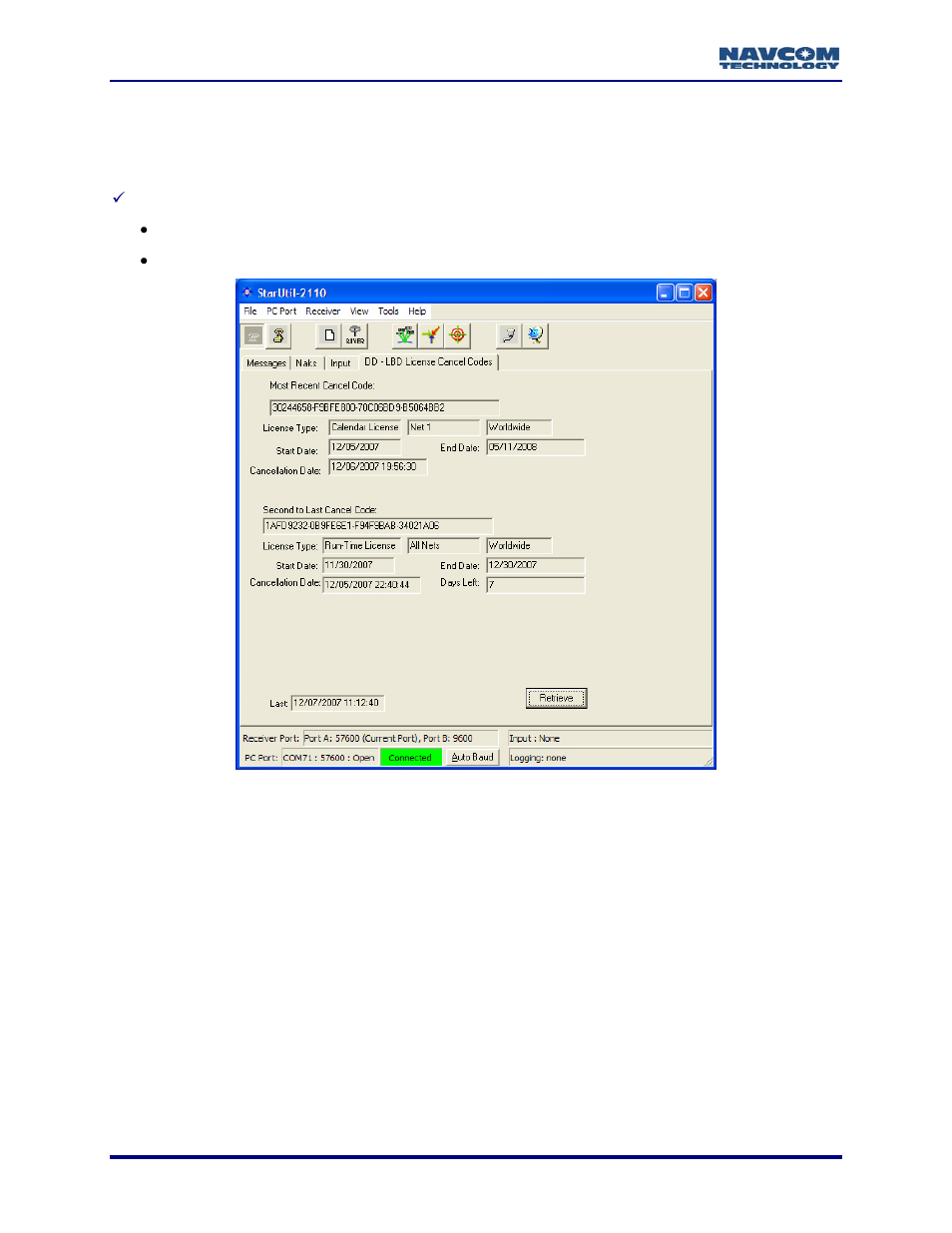 Dd – lbd license cancel codes, Figure 54: dd – lbd license cancel codes, Lbd license cancel codes | NavCom StarUtil-2110 Rev.B User Manual | Page 62 / 85