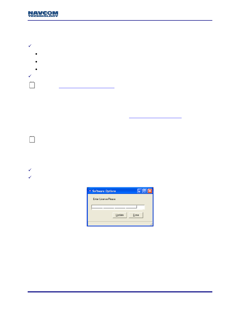 Chapter 7 load software, How to purchase software options, Load purchased software options | Chapter 7, Load software, Figure 55: software options window, Refer to, For information about the | NavCom StarUtil-2110 Rev.B User Manual | Page 63 / 85