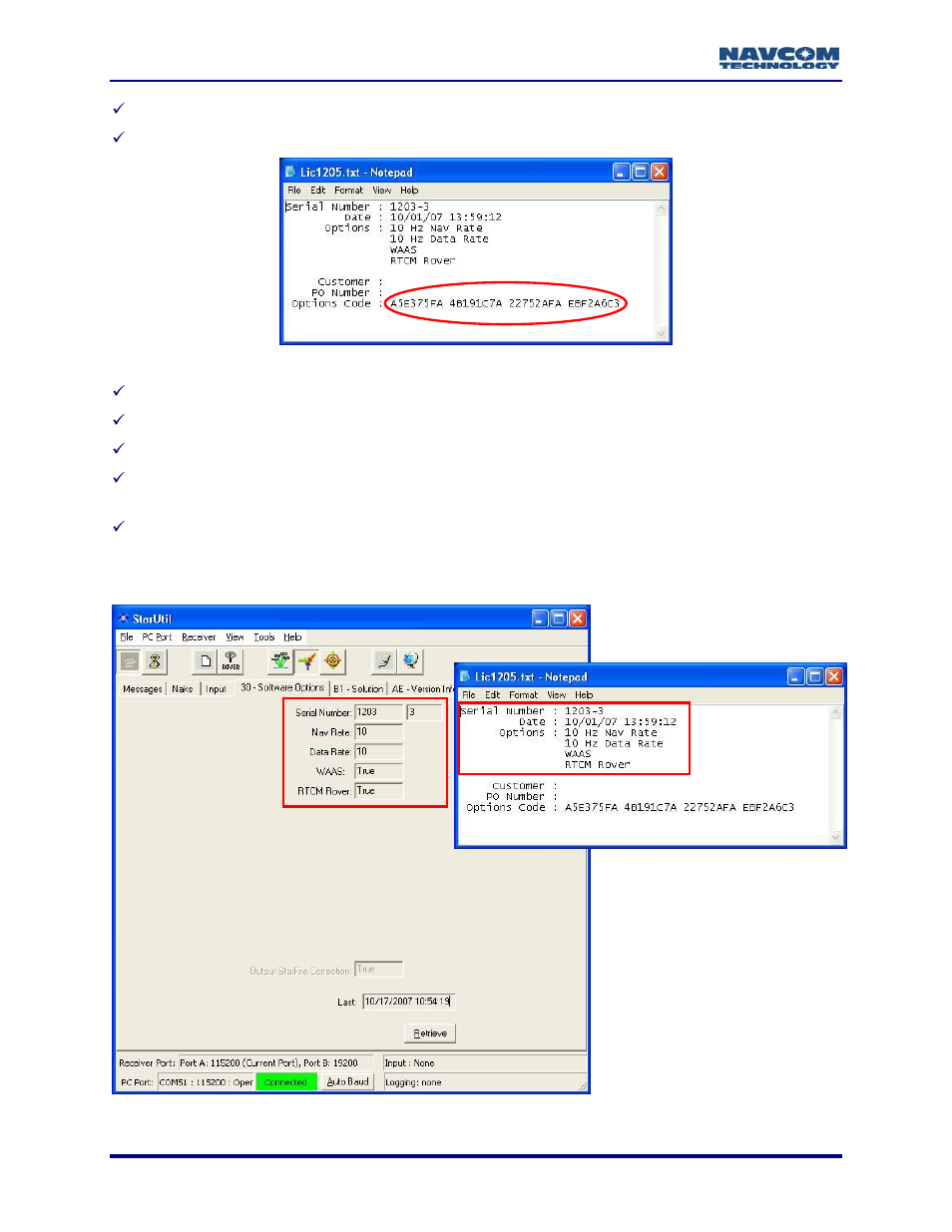 Figure 56: software options code, Figure 57: software options, Delta time. refer to figure 57 for details on me | NavCom StarUtil-2110 Rev.B User Manual | Page 64 / 85