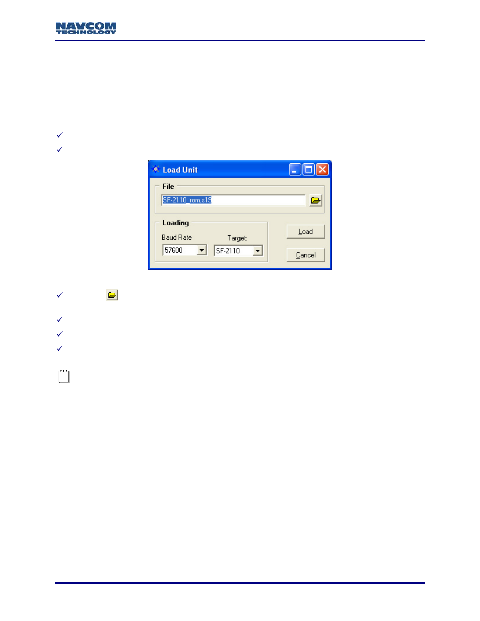 Load free software updates, Figure 58: load unit window | NavCom StarUtil-2110 Rev.B User Manual | Page 65 / 85