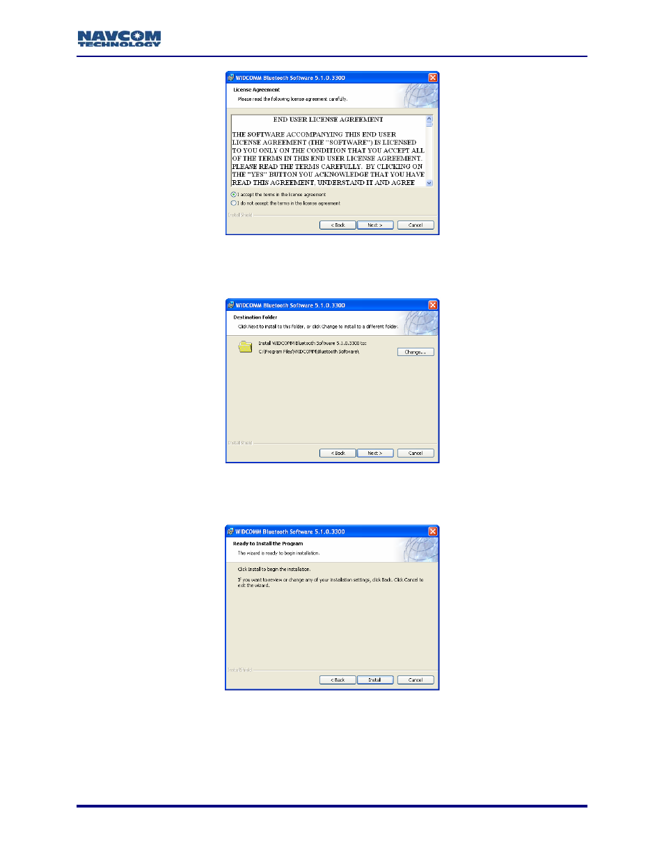 Figure 75: license agreement, Figure 76: select a destination folder, Figure 77: install program | Window opens (see figure 75) | NavCom StarUtil-2110 Rev.B User Manual | Page 79 / 85