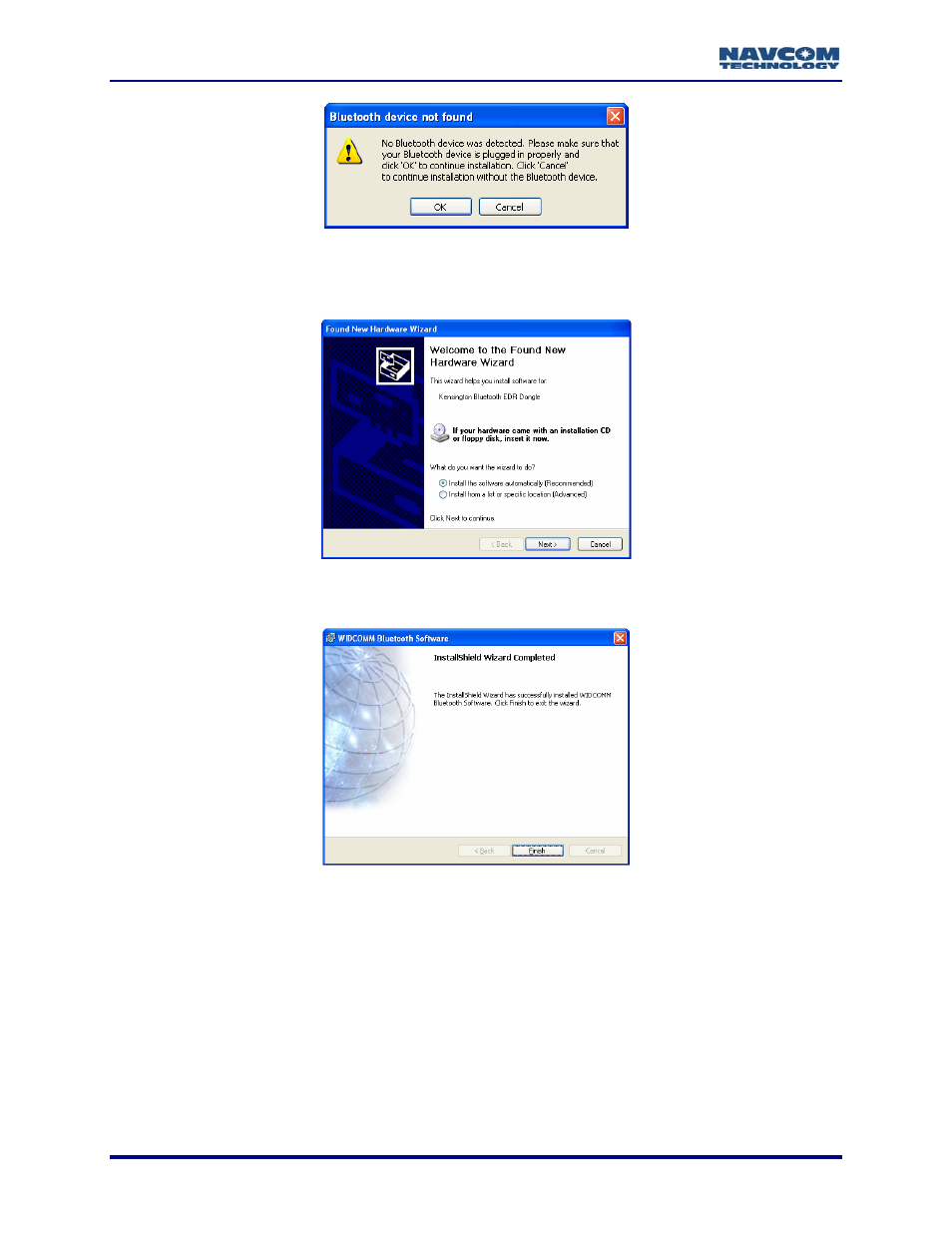 Figure 78: bluetooth device not found, Figure 79: install software automatically | NavCom StarUtil-2110 Rev.B User Manual | Page 80 / 85