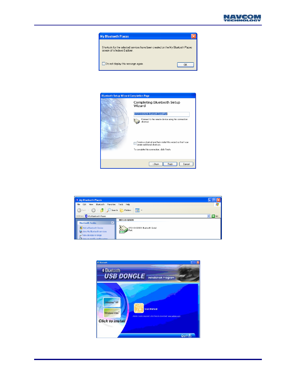 Figure 90: my bluetooth places, Figure 91: complete setup, Figure 92: bluetooth connection | Figure 93: installation program | NavCom StarUtil-2110 Rev.B User Manual | Page 84 / 85