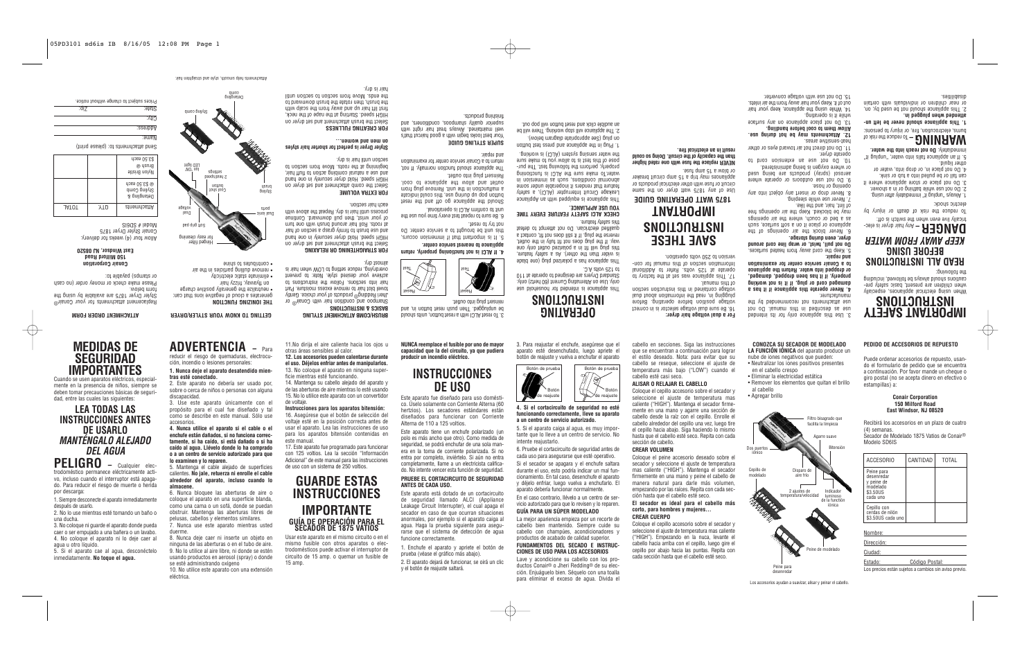 Conair SD6IS User Manual | 2 pages