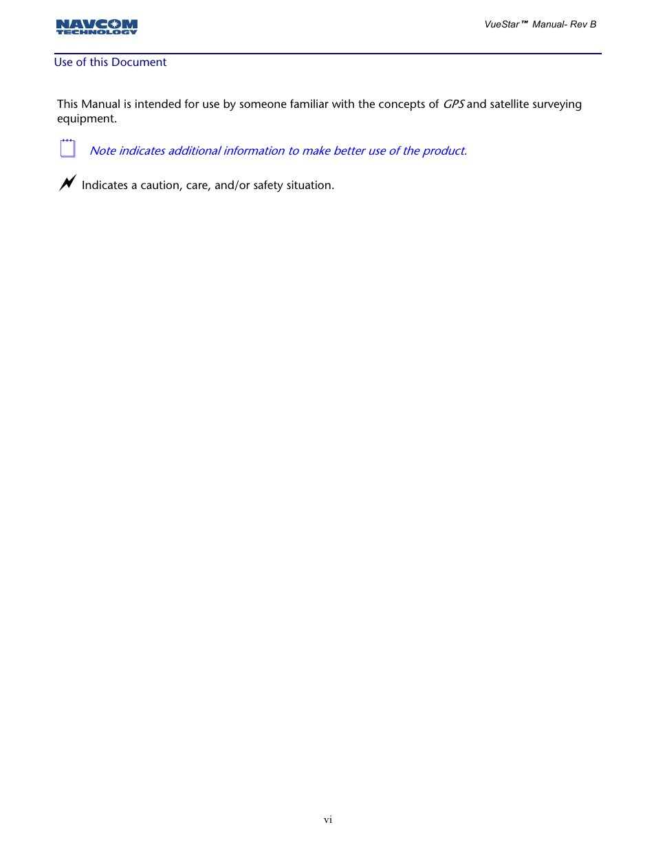 Use of this document | NavCom VueStar Rev.B User Manual | Page 6 / 13