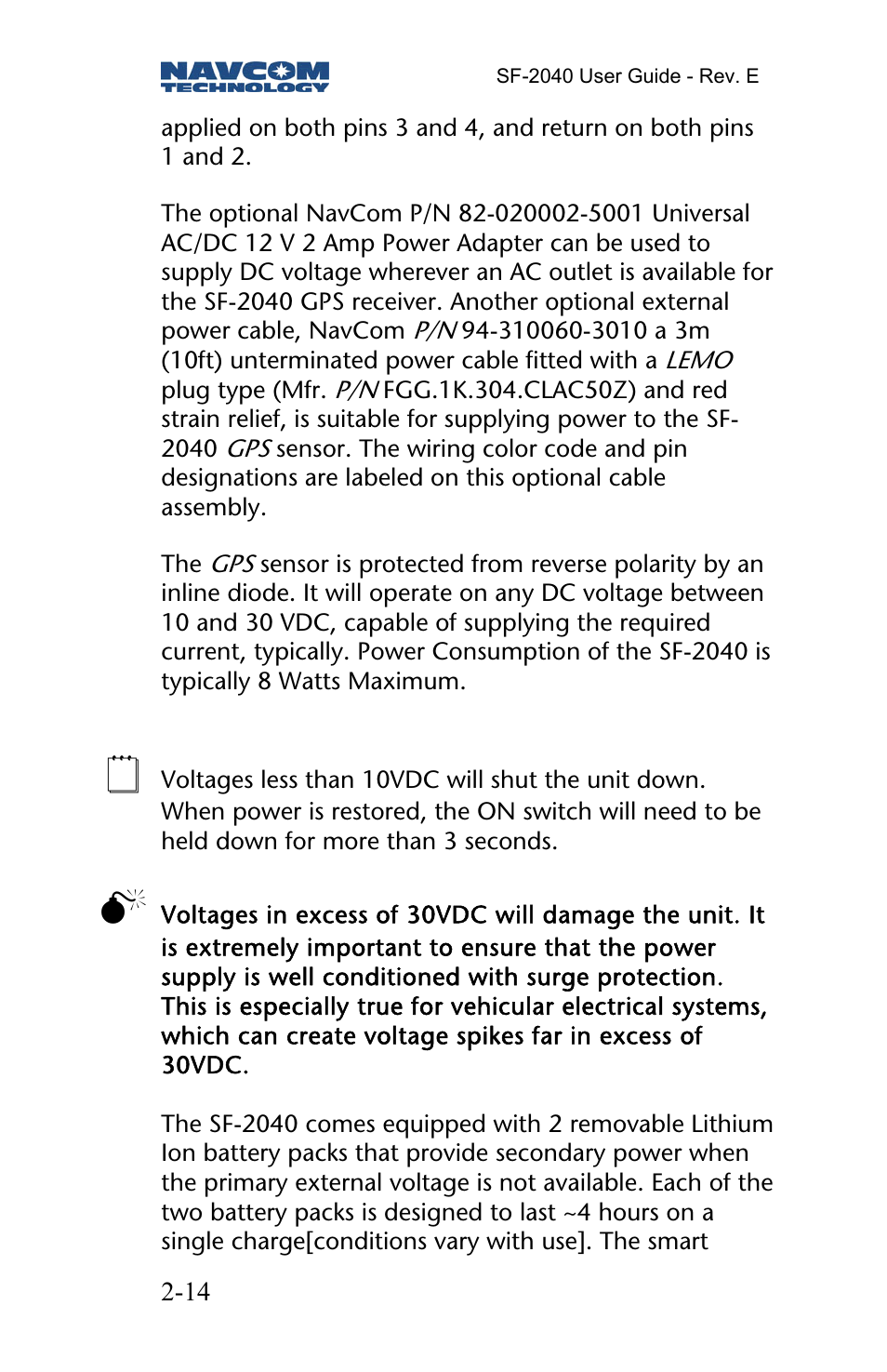 NavCom SF-2040 Rev.E User Manual | Page 16 / 63