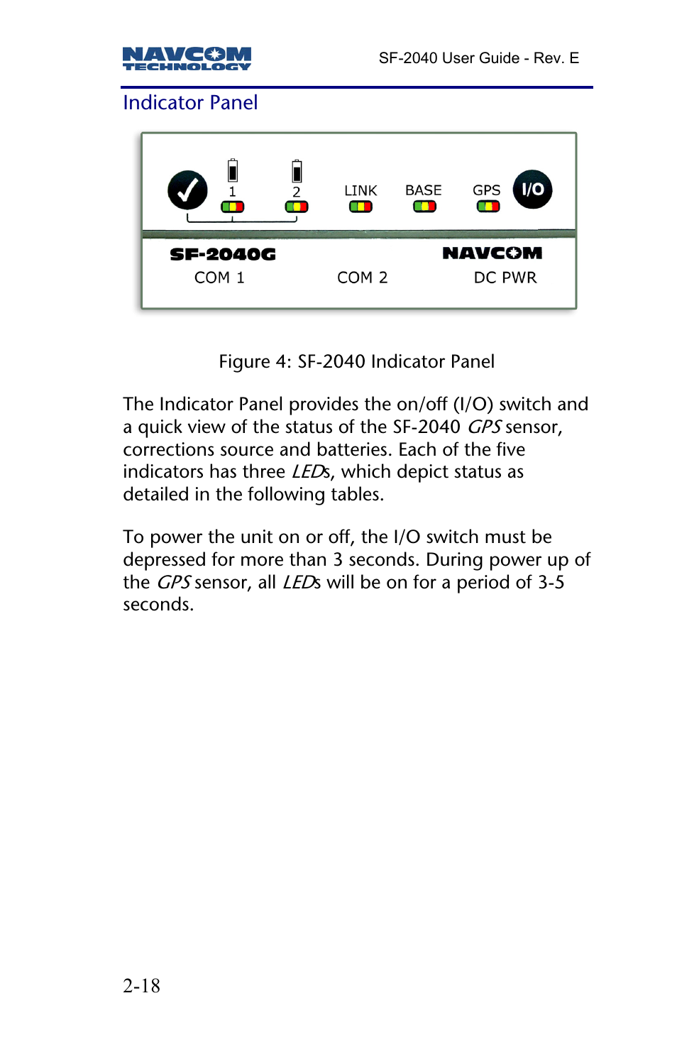 Indicator panel | NavCom SF-2040 Rev.E User Manual | Page 20 / 63