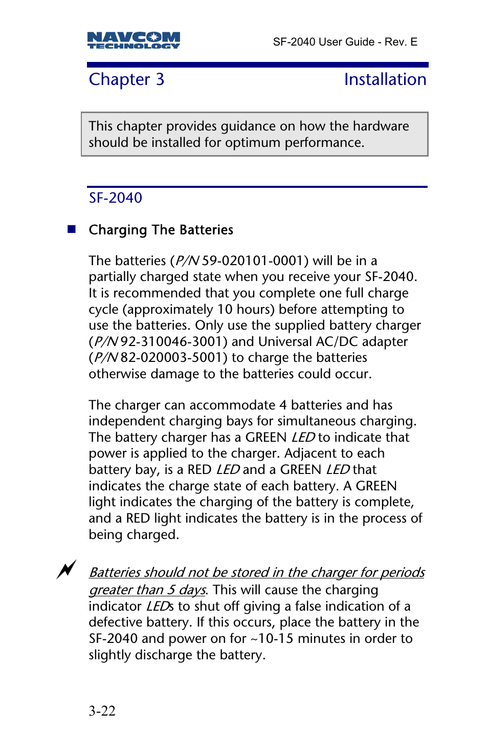 Chapter 3 installation, Sf-2040, Chapter 3 | Installation | NavCom SF-2040 Rev.E User Manual | Page 24 / 63