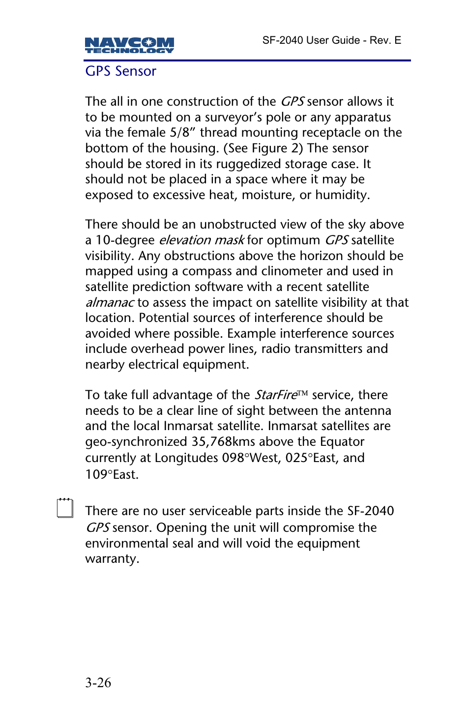 Gps sensor | NavCom SF-2040 Rev.E User Manual | Page 28 / 63