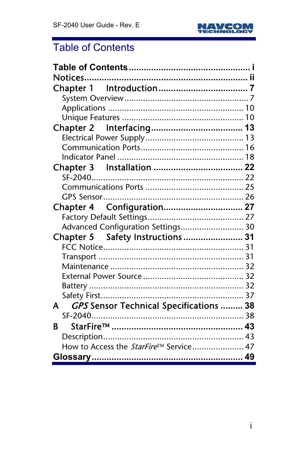 NavCom SF-2040 Rev.E User Manual | Page 3 / 63