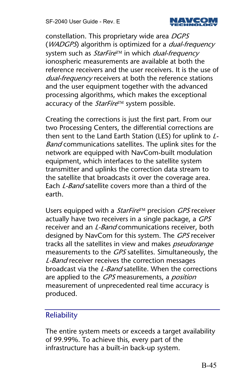 Reliability | NavCom SF-2040 Rev.E User Manual | Page 47 / 63
