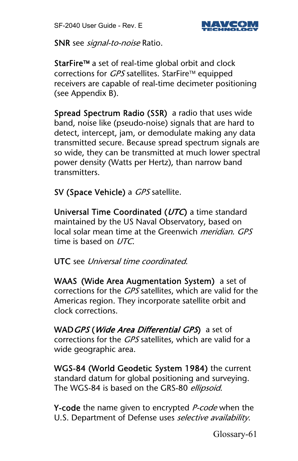 NavCom SF-2040 Rev.E User Manual | Page 63 / 63