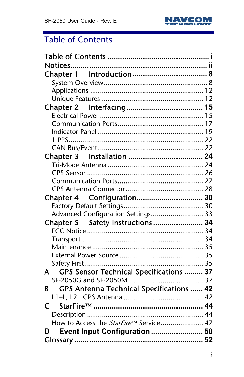 NavCom SF-2050 Rev.E User Manual | Page 3 / 67