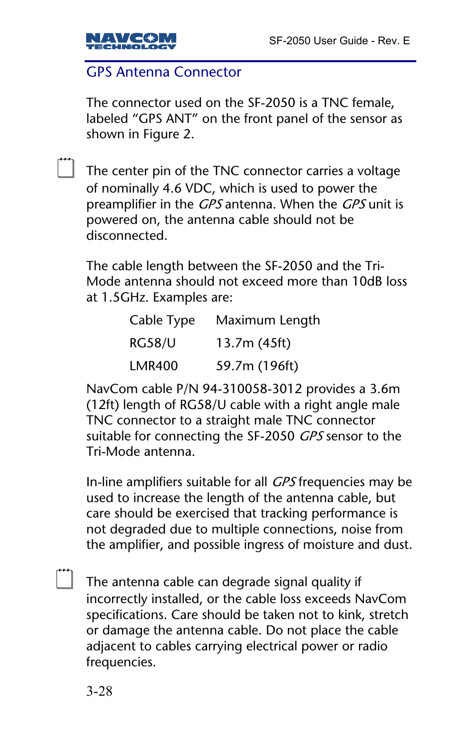 Gps antenna connector | NavCom SF-2050 Rev.E User Manual | Page 30 / 67