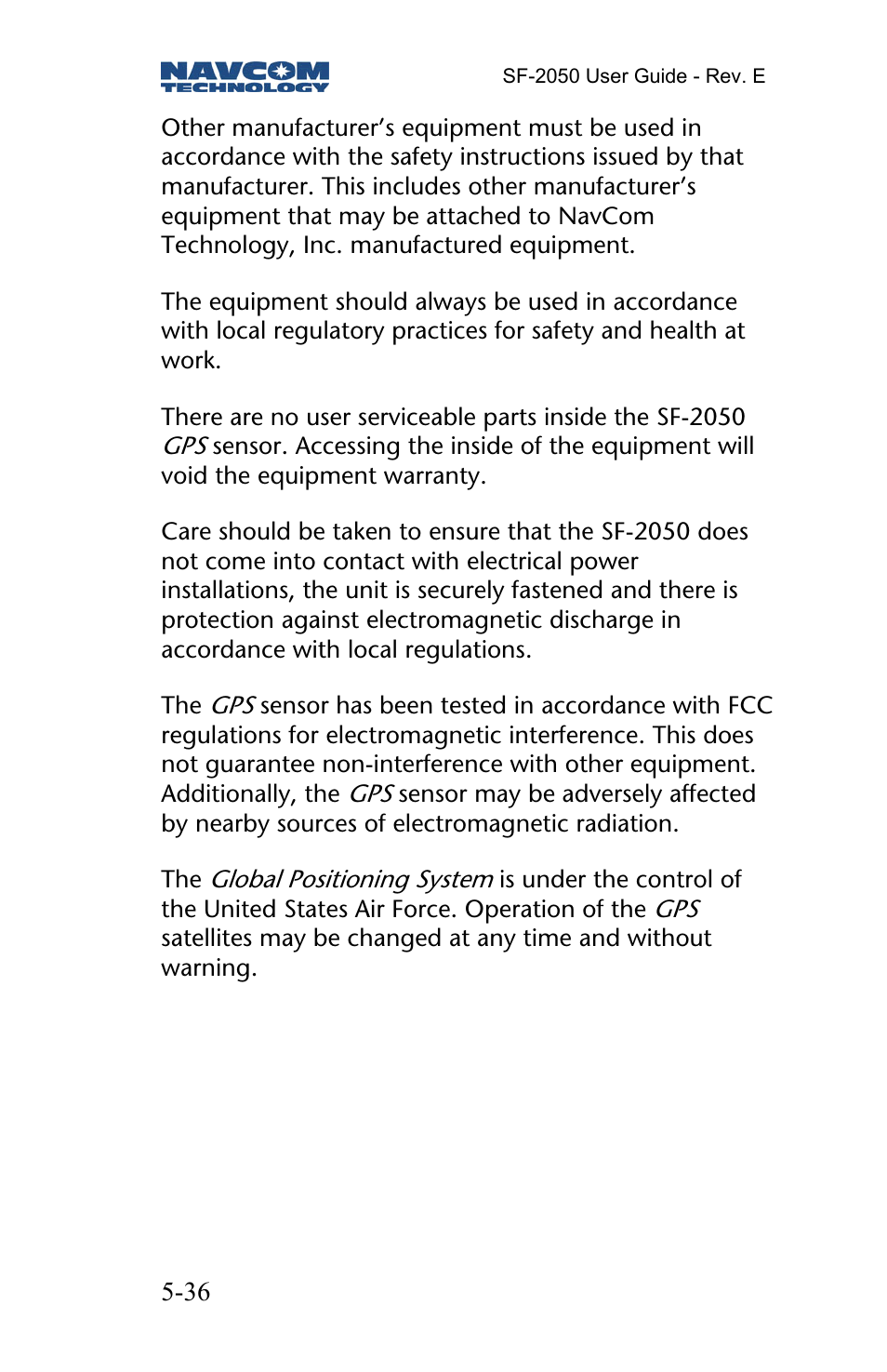 NavCom SF-2050 Rev.E User Manual | Page 38 / 67
