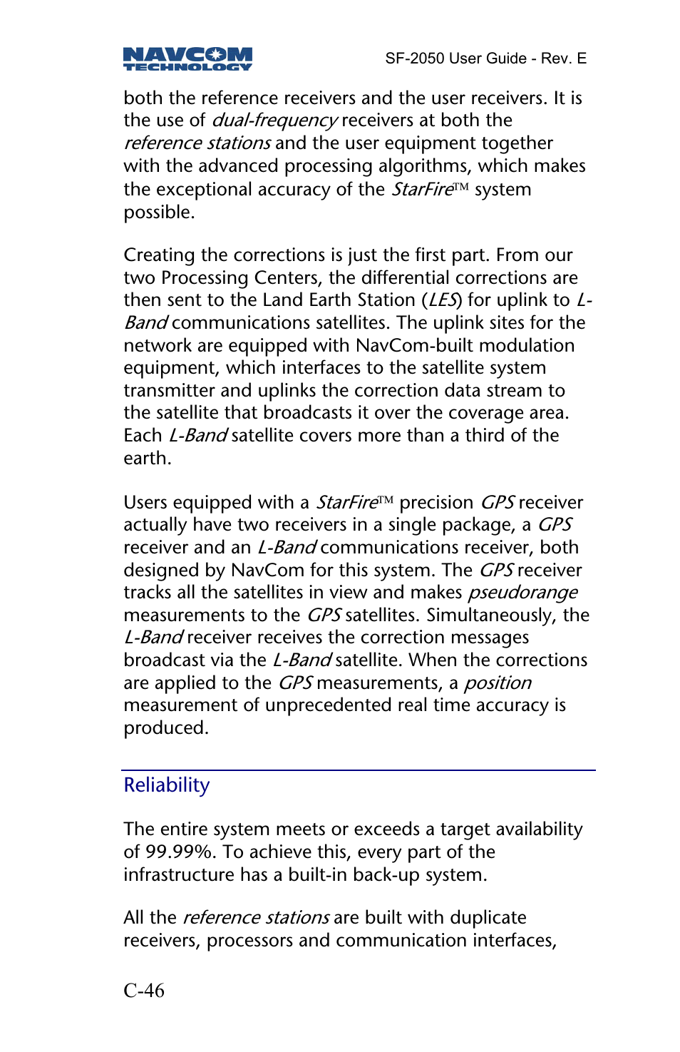 Reliability | NavCom SF-2050 Rev.E User Manual | Page 48 / 67