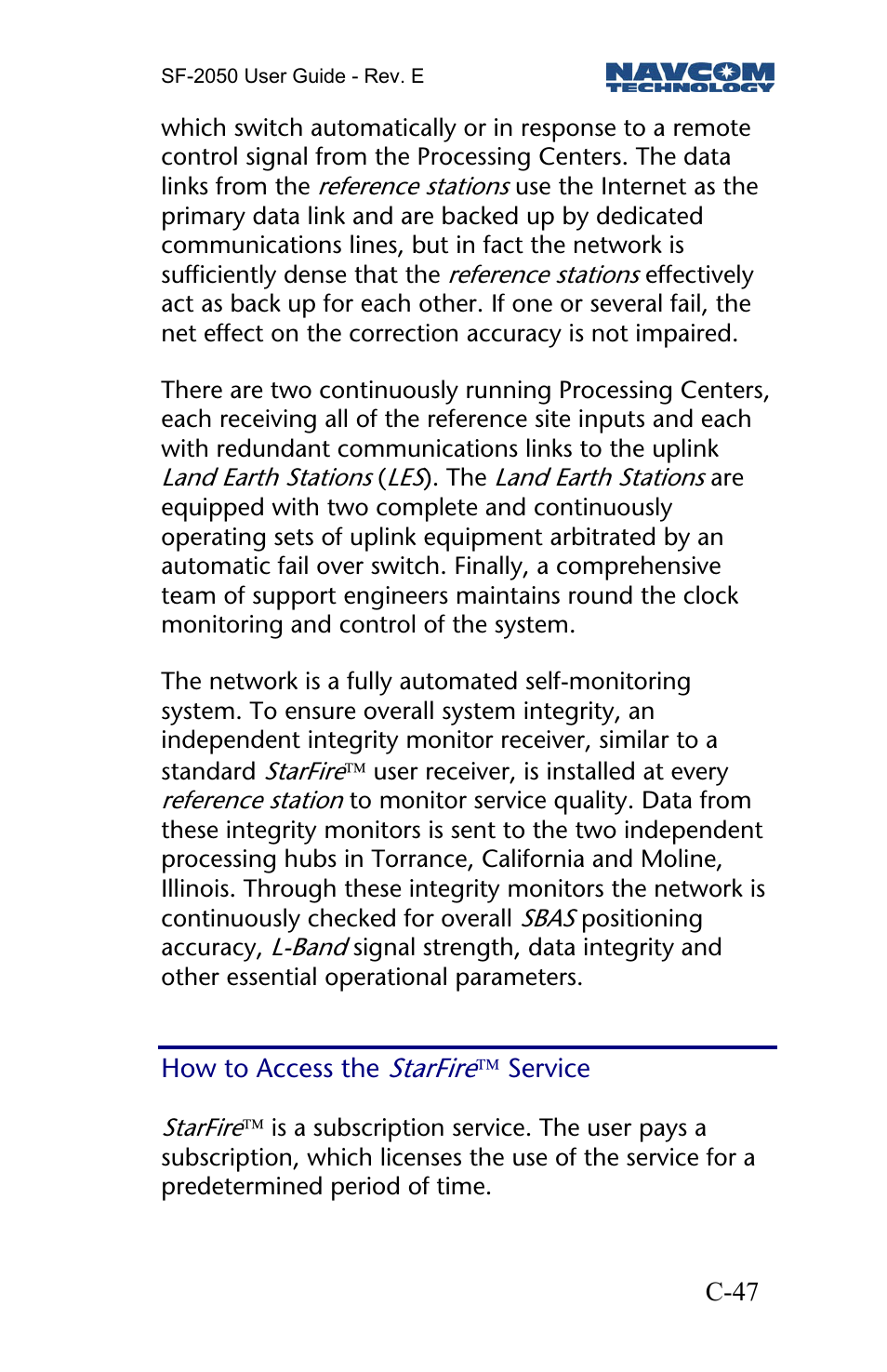 How to access the starfire( service, How to access the, Starfire | Service | NavCom SF-2050 Rev.E User Manual | Page 49 / 67