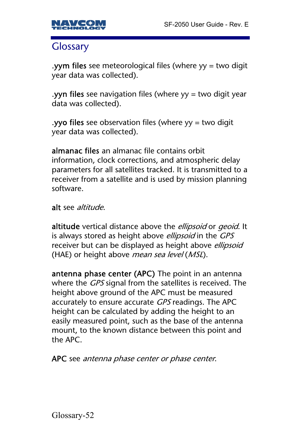 Glossary | NavCom SF-2050 Rev.E User Manual | Page 54 / 67