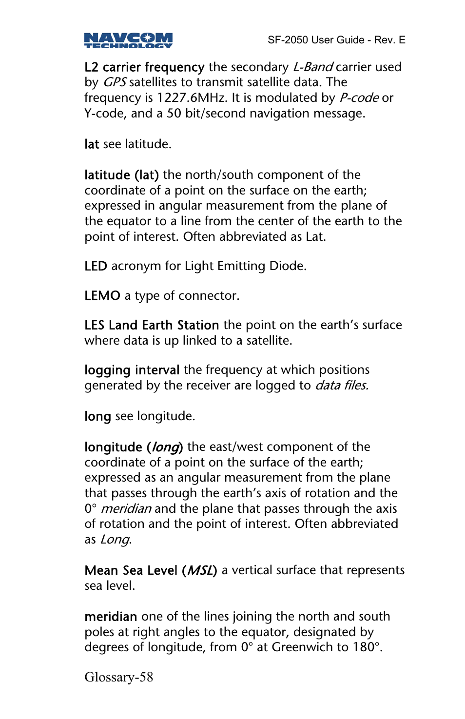 NavCom SF-2050 Rev.E User Manual | Page 60 / 67
