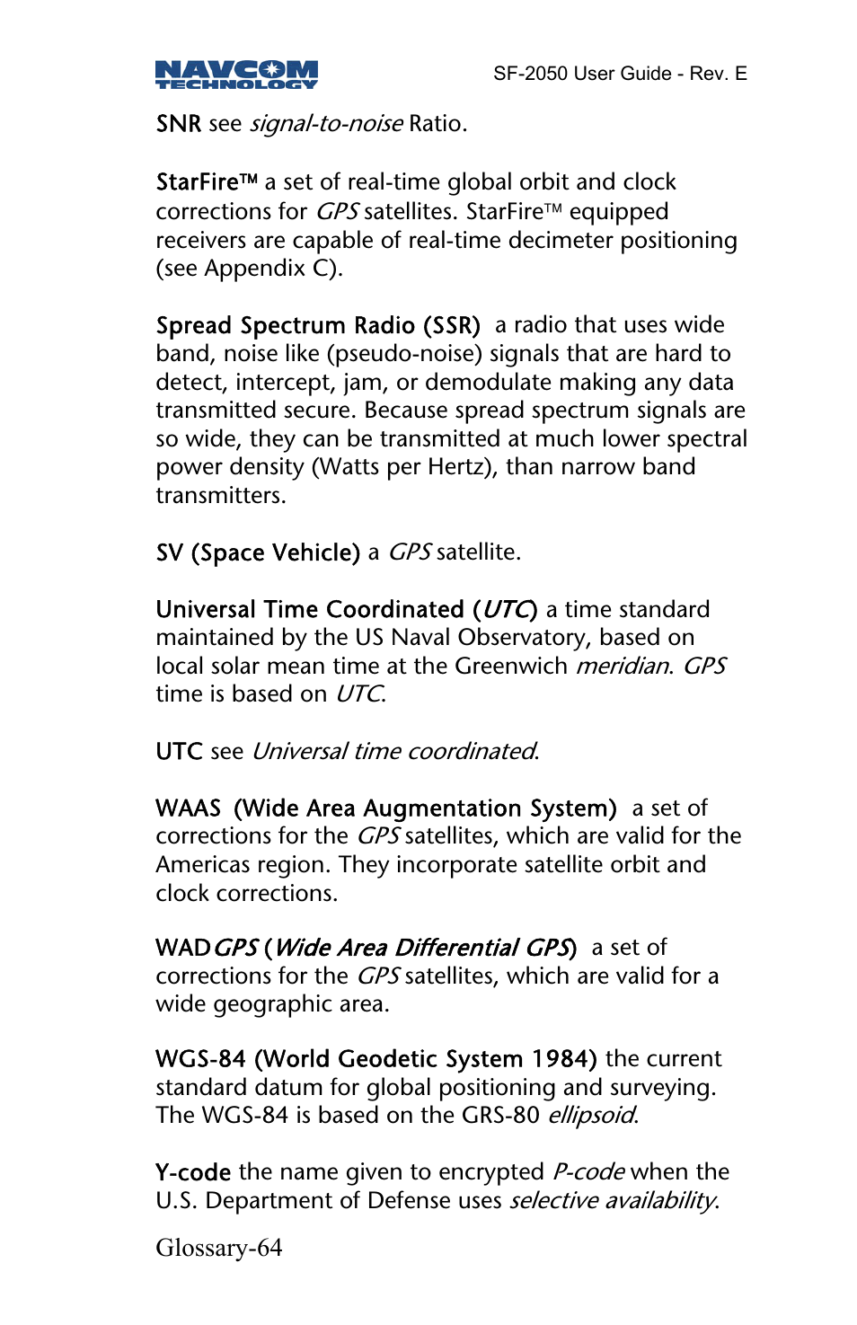 NavCom SF-2050 Rev.E User Manual | Page 66 / 67