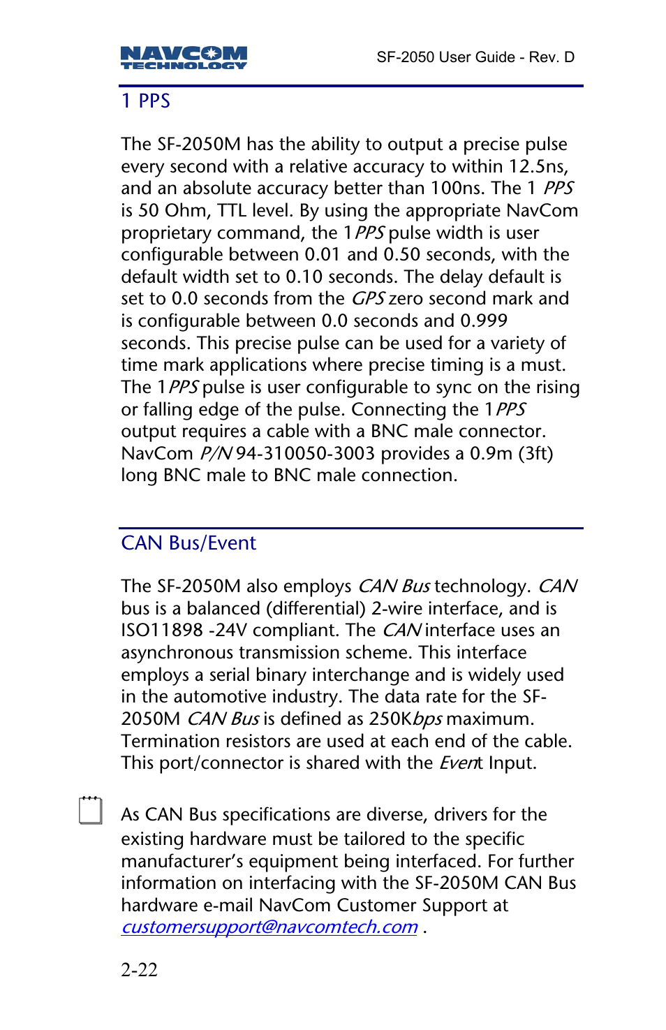 1 pps, Can bus/event | NavCom SF-2050 Rev.D User Manual | Page 24 / 65