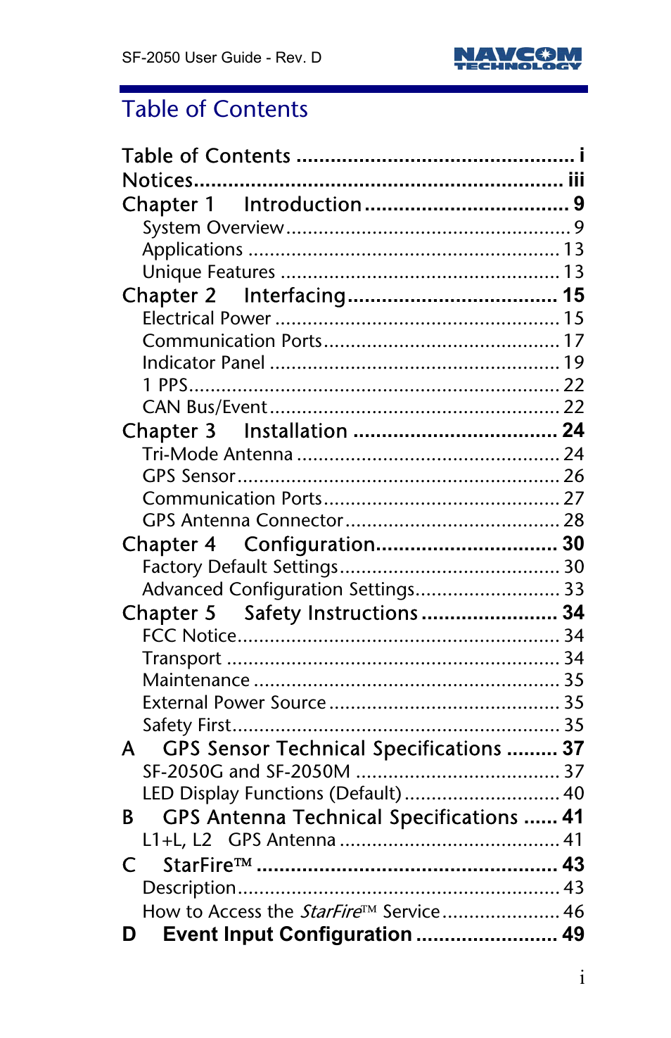 NavCom SF-2050 Rev.D User Manual | Page 3 / 65