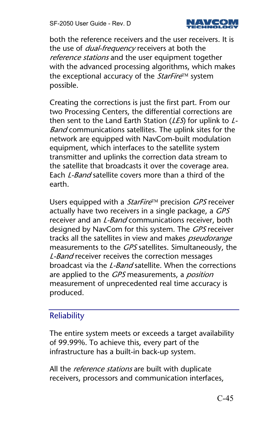 Reliability | NavCom SF-2050 Rev.D User Manual | Page 47 / 65