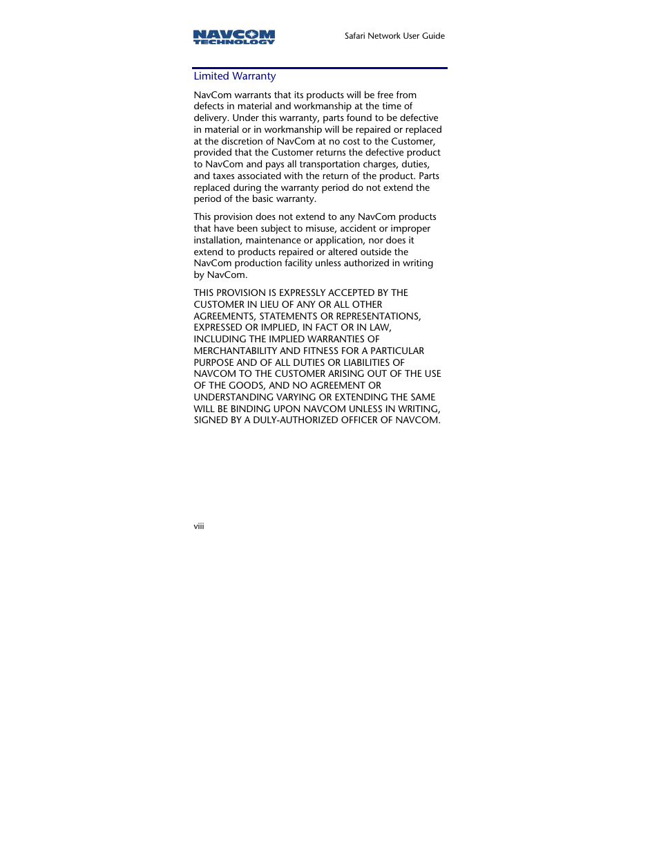 Limited warranty | NavCom SR-7120 Rev.A User Manual | Page 10 / 117