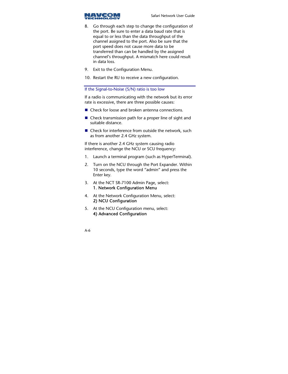 If the signal-to-noise (s/n) ratio is too low | NavCom SR-7120 Rev.A User Manual | Page 104 / 117