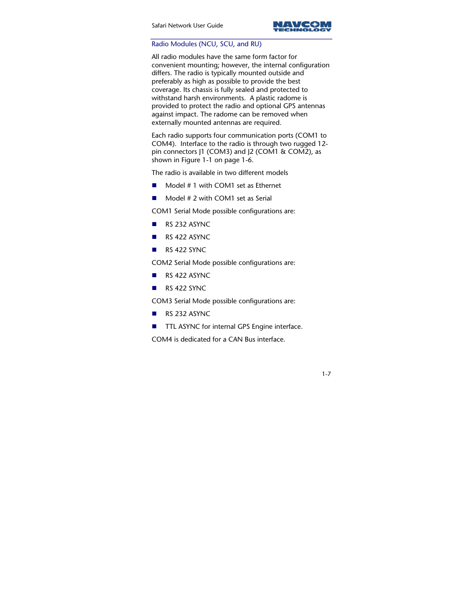 Radio modules (ncu, scu, and ru) | NavCom SR-7120 Rev.A User Manual | Page 19 / 117