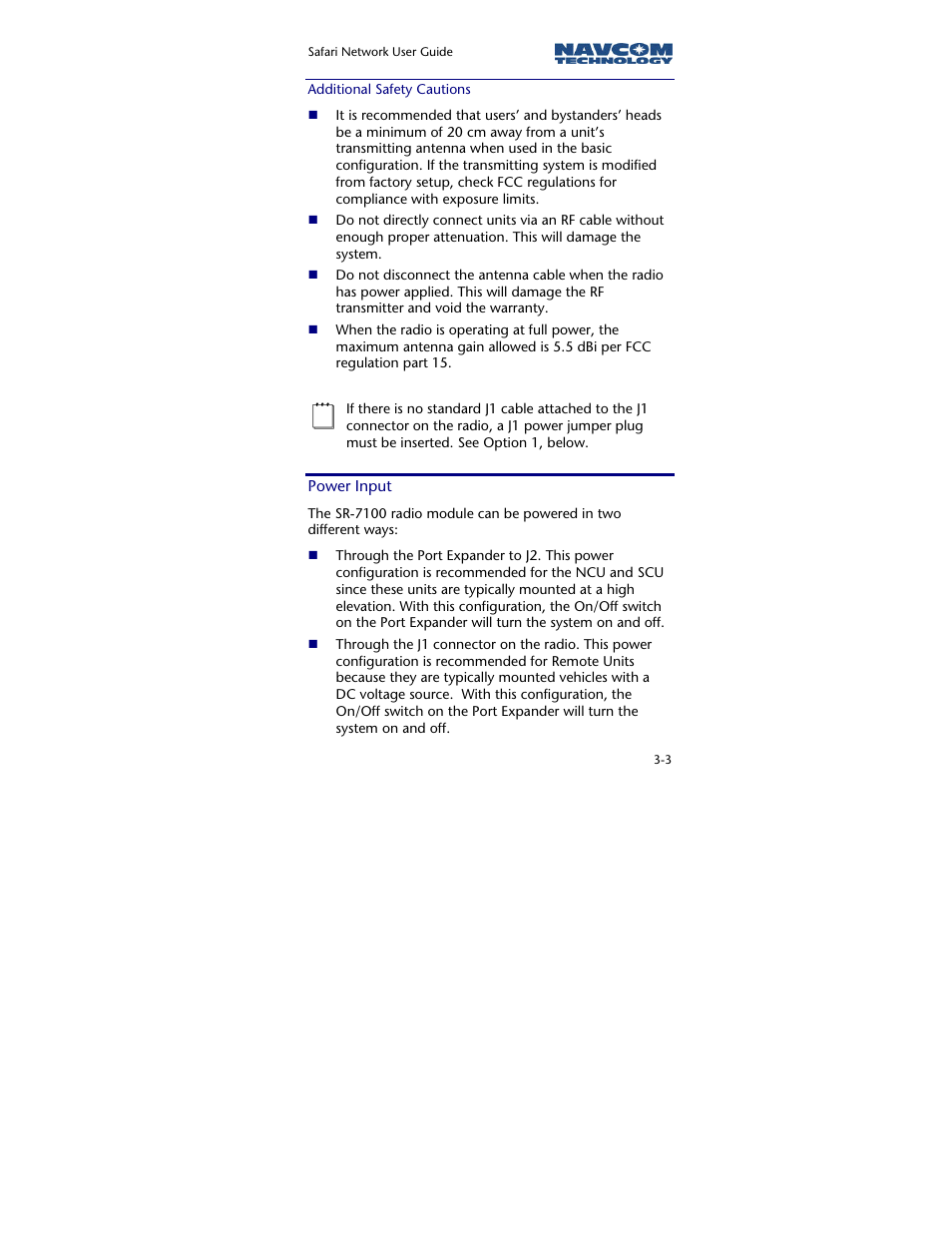 Additional safety cautions, Power input | NavCom SR-7120 Rev.A User Manual | Page 49 / 117