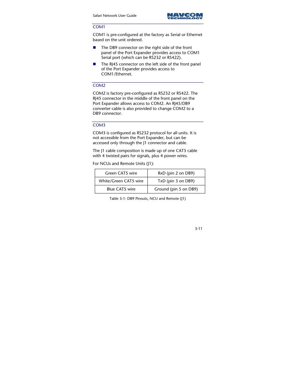 Com1, Com2, Com3 | NavCom SR-7120 Rev.A User Manual | Page 57 / 117