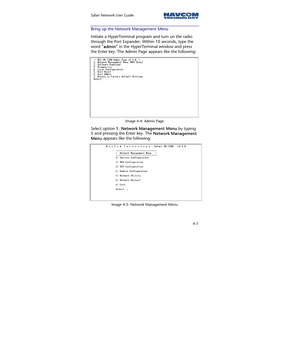 Bring up the network management menu | NavCom SR-7120 Rev.A User Manual | Page 69 / 117