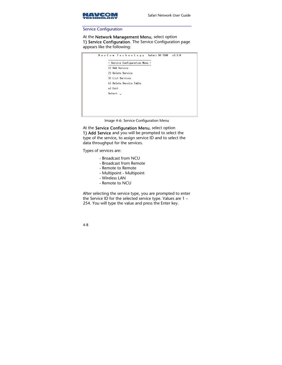 Service configuration | NavCom SR-7120 Rev.A User Manual | Page 70 / 117