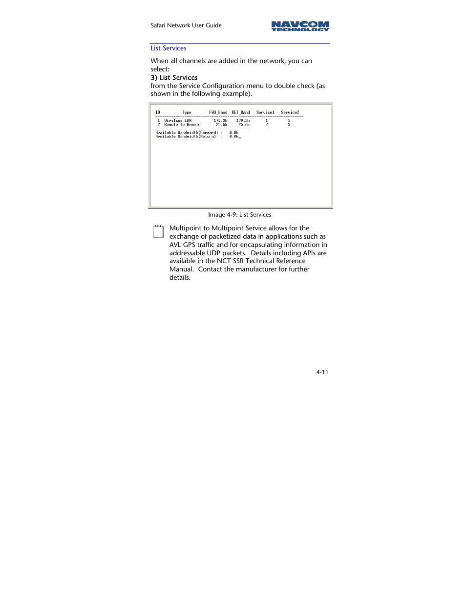 List services | NavCom SR-7120 Rev.A User Manual | Page 73 / 117