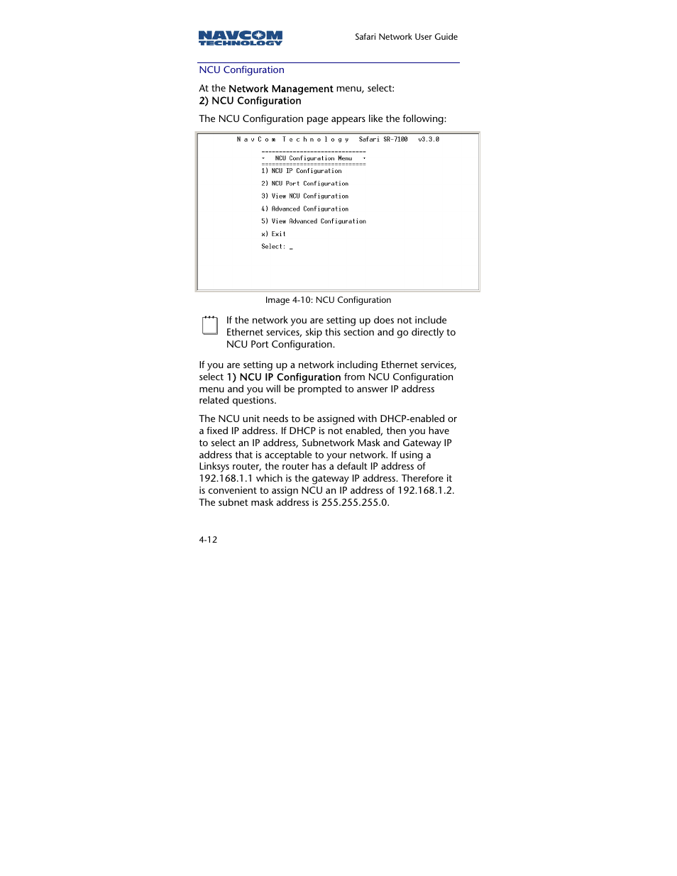 Ncu configuration | NavCom SR-7120 Rev.A User Manual | Page 74 / 117