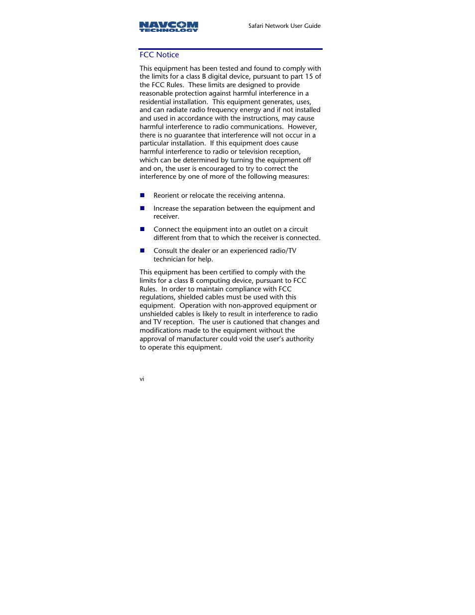 Fcc notice | NavCom SR-7120 Rev.A User Manual | Page 8 / 117