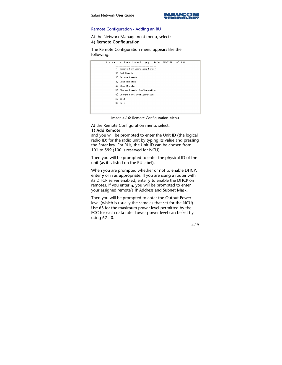 Remote configuration - adding an ru | NavCom SR-7120 Rev.A User Manual | Page 81 / 117