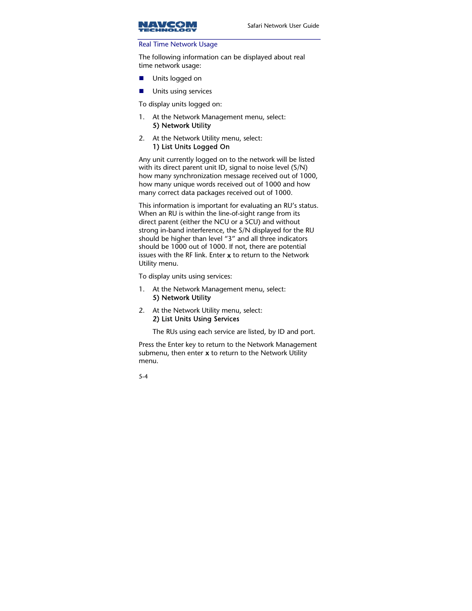 Real time network usage | NavCom SR-7120 Rev.A User Manual | Page 92 / 117