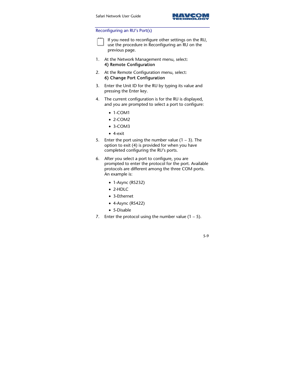 Reconfiguring an ru’s port\(s\), Reconfiguring an ru’s port(s) | NavCom SR-7120 Rev.A User Manual | Page 97 / 117
